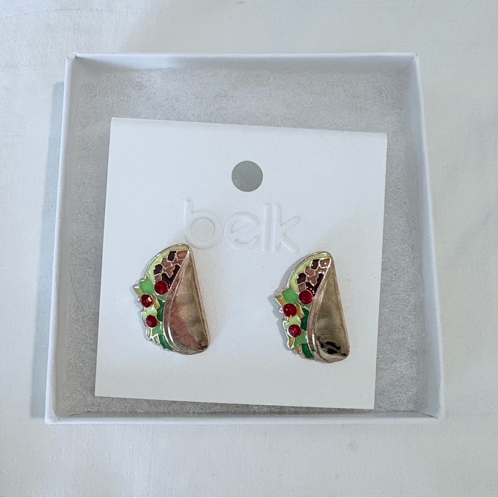 Taco Stud Earrings with Red and Green Accents NWT